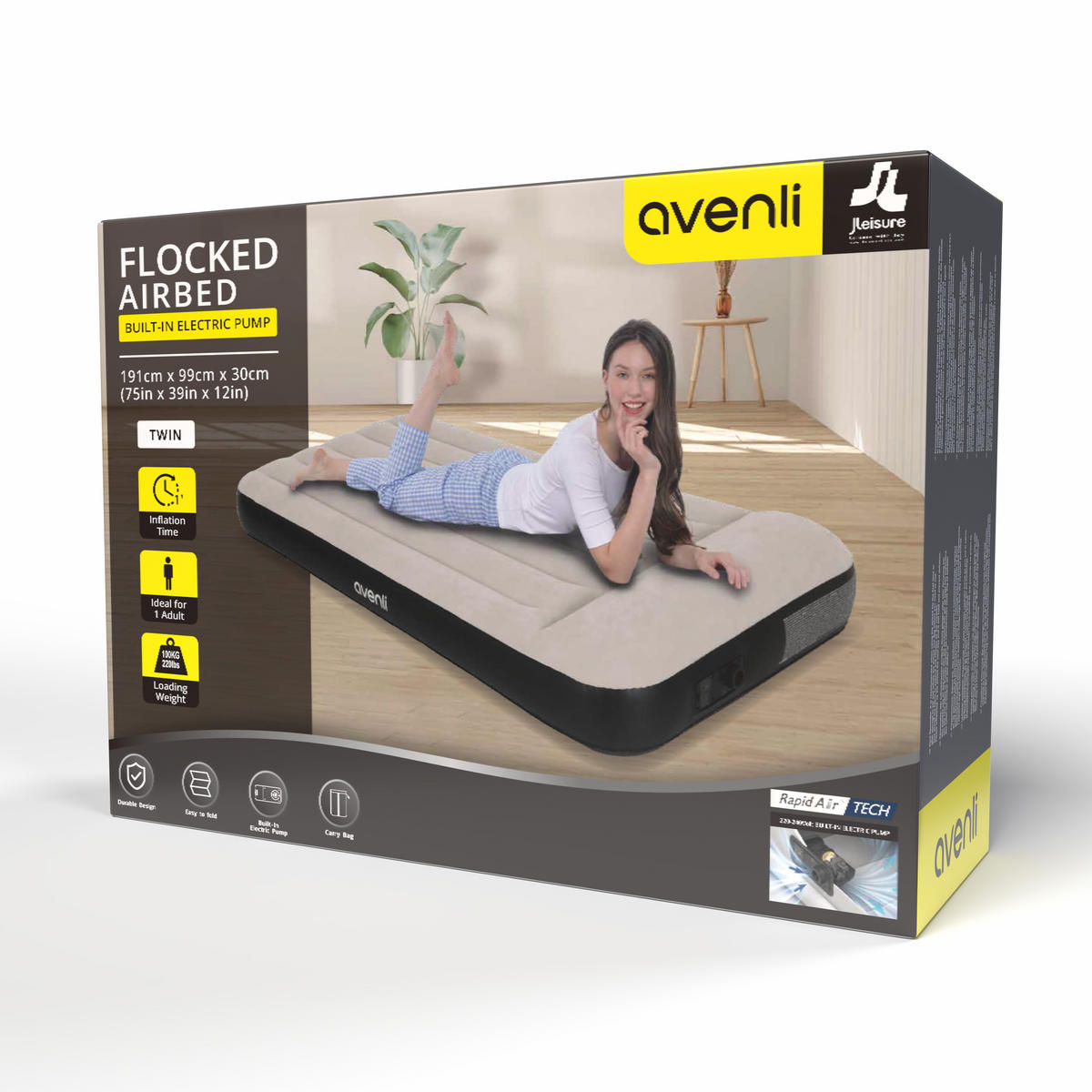 LUFTBETT Luftmatratze selbstaufblasend 191 x 99 x 30 cm mit integrierter Pumpe - Schwarz/Grau, Kunststoff (99/191cm) - Avenli