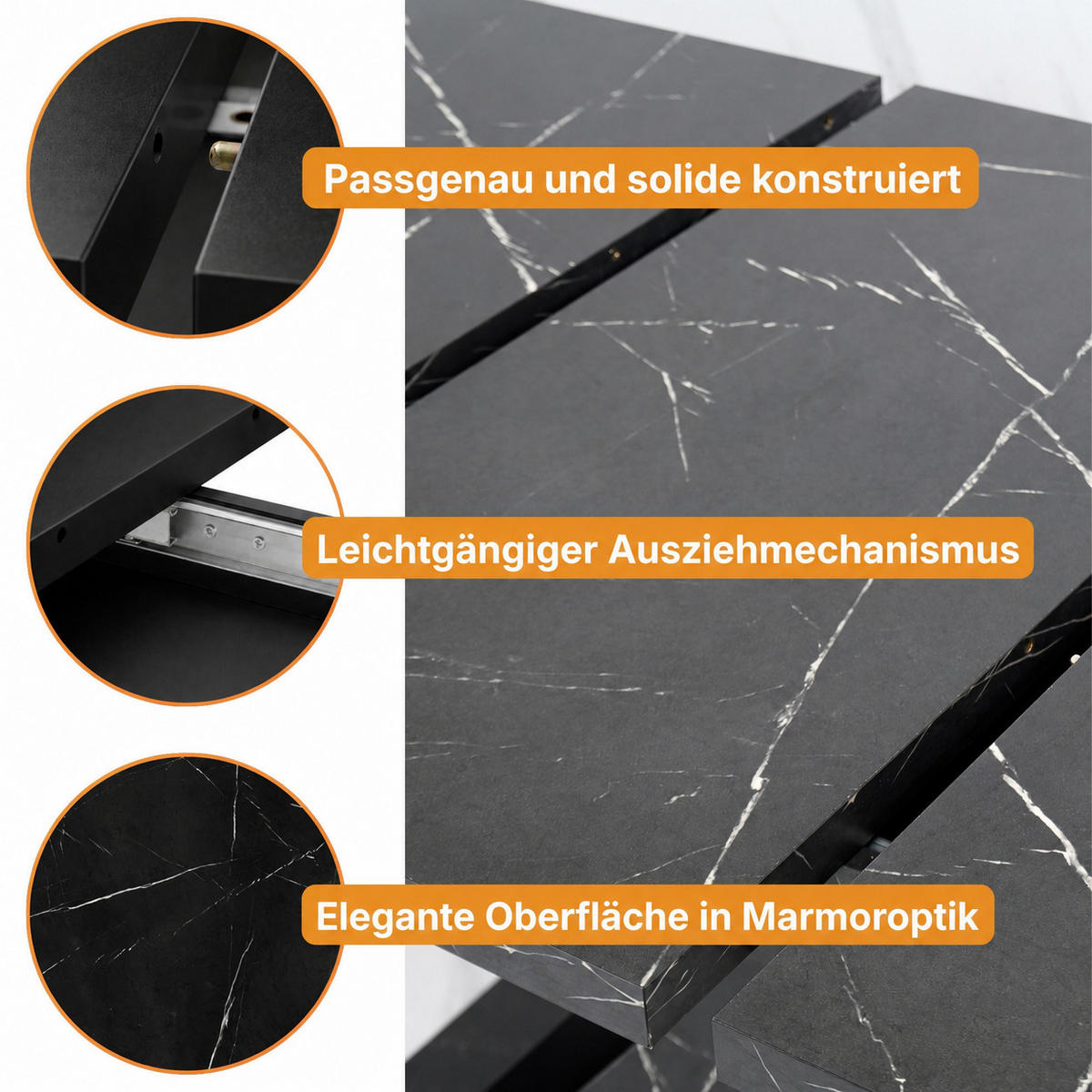 ESSTISCH Ausziehbar 120-160 cm Schwarz Marmor-Optik - Schwarz, Holzwerkstoff (160/80/75cm) - Home Collective