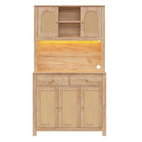 KÜCHENSCHRANK Vorratsschrank mit RGB-LED Steckdosen 5 Rattan-Türen & 2 Schubladen - Naturfarben, Holzwerkstoff (100/180/40cm) - Urban Meuble