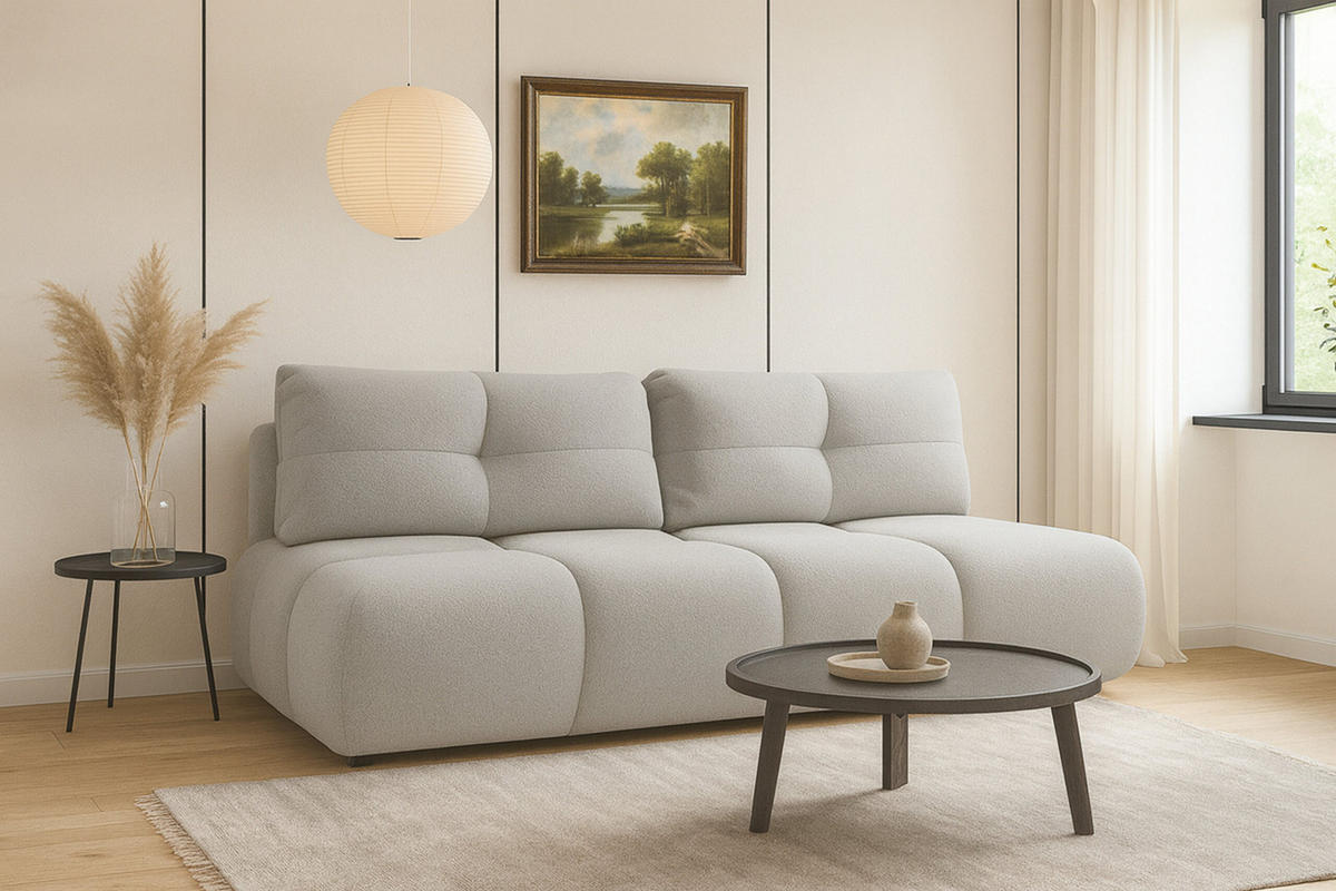 SCHLAFSOFA MILA, Sofa mit Schlaffunktion und Bettkasten, Farbe: Hellgrau, Bouclé-Stoff - Hellgrau, Textil (214/89/104cm) - Sepro Meble