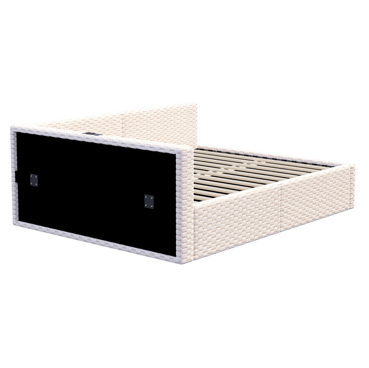 TAPECIRANI krevet 140/200 cm s LED osvjetljenjem, USB i Type-C priključkom te hidrauličnim spremištem, Bež - bež, drvni materijal (140/200cm) - Redom
