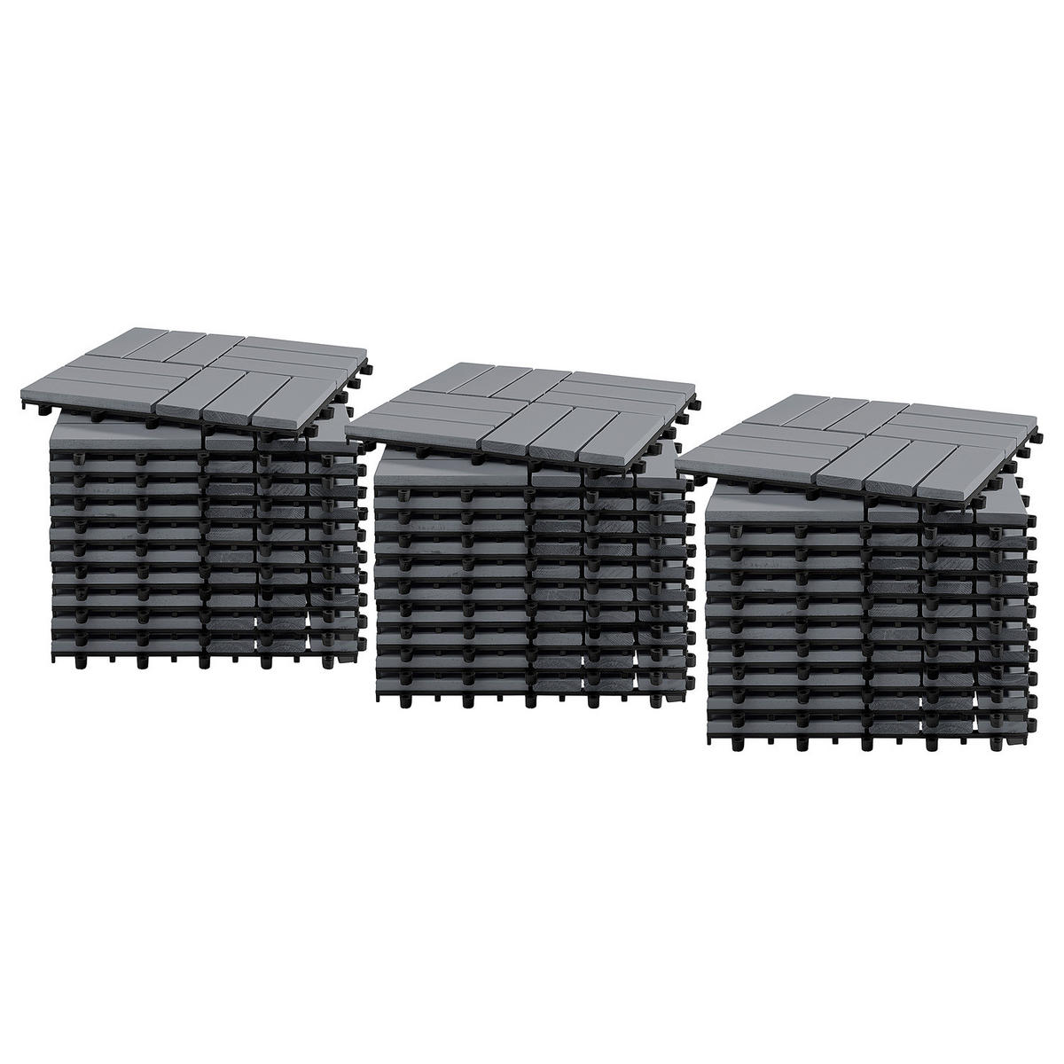 TERRASSENFLIESE - Akazie massiv - 10er-Set - Grau, Holz/Kunststoff (30/30/2.4cm) - home24