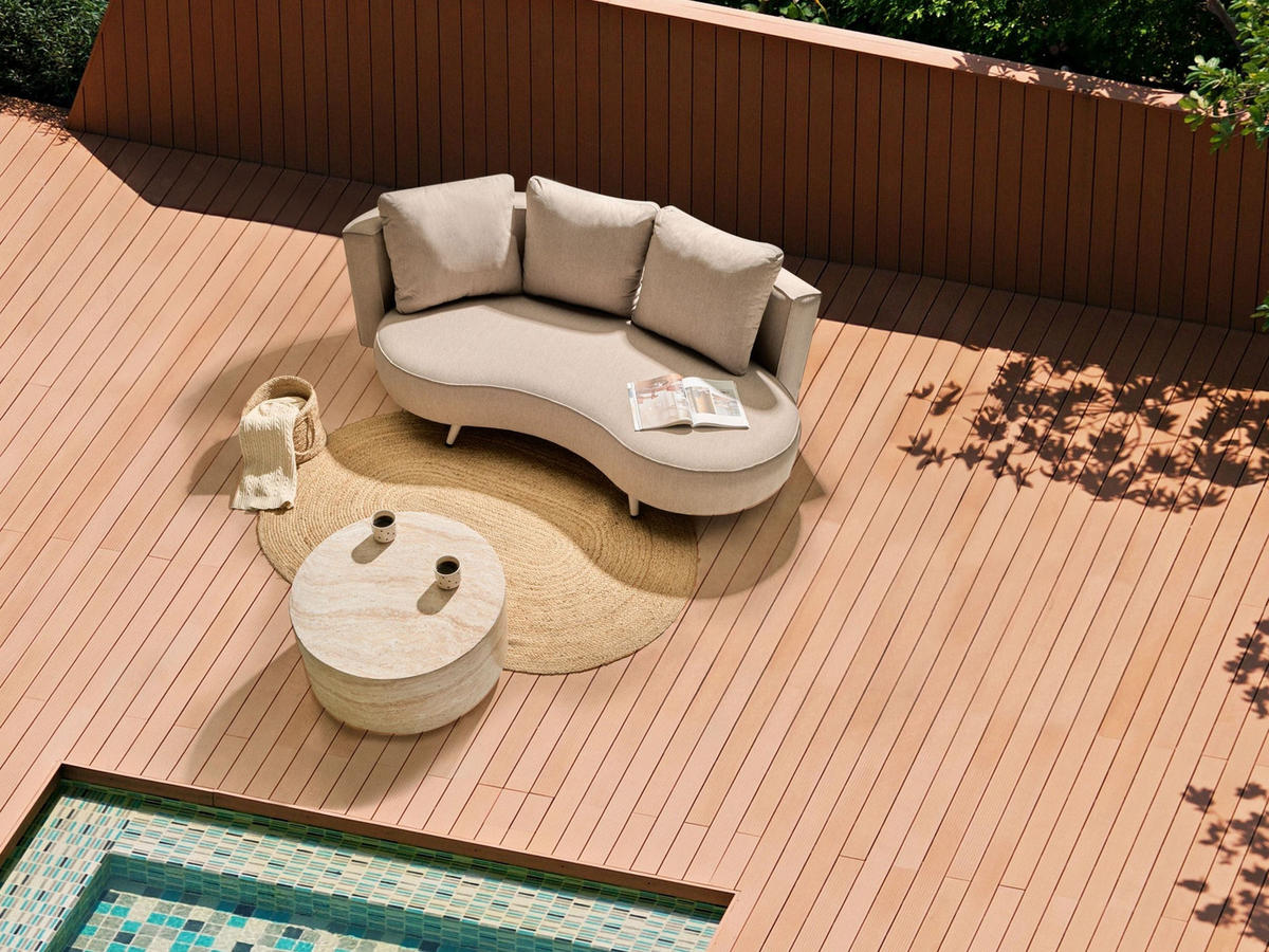 GARTENSOFA 3-Sitzer rechtsseitig Beige Parori - Beige, Textil (210/95/104cm) - Beliani