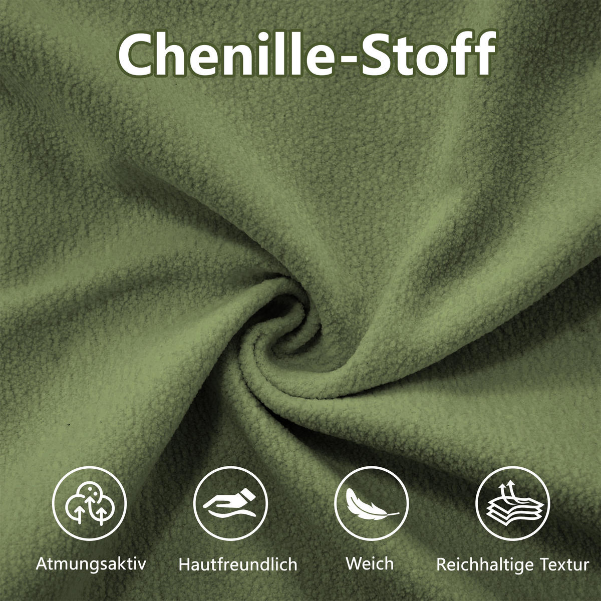 ECKSOFA Chenille Grün mit Kissen und Ottomane - Grün, Textil (220/145cm) - WISHDOR