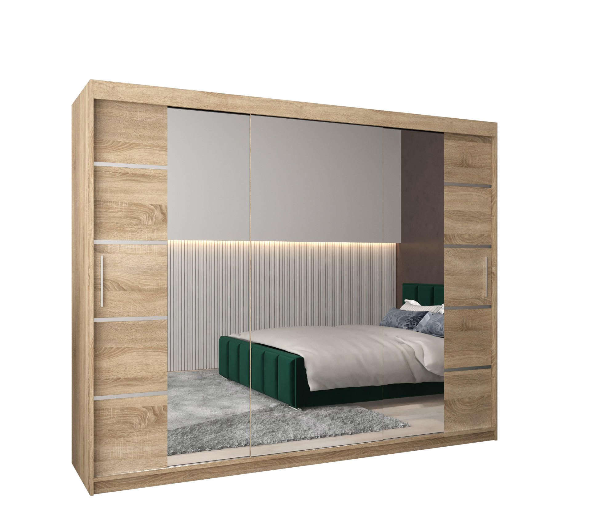 SCHWEBETÜRENSCHRANK 200/250/62 3-türig - Silberfarben/Sonoma Eiche, Holz/Kunststoff (250/200/62cm) - MÖBEL KRYSPOL