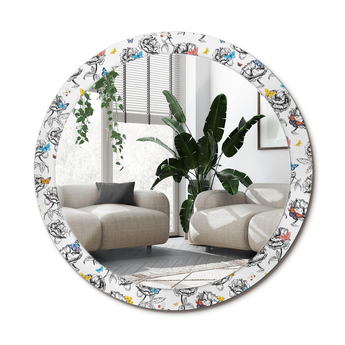 SPIEGEL Rund Ø 90 cm mit Aufdruck - Multicolor, Glas (90/90/0.4cm) - Wallfluent