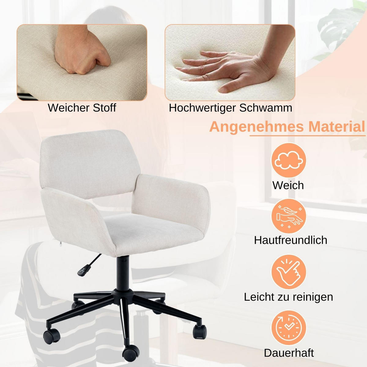 DREHSTUHL Chenille beige - Chromfarben/Beige, Textil/Metall (54/85/56cm) - Urban Meuble