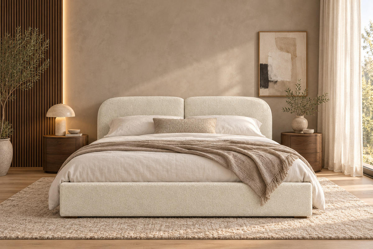 POLSTERBETT Sogno Beige 160x200 cm, mit Bettkasten und weichem Kopfteil, Bouclé - Beige, Holzwerkstoff/Textil (160/200cm) - Bettso