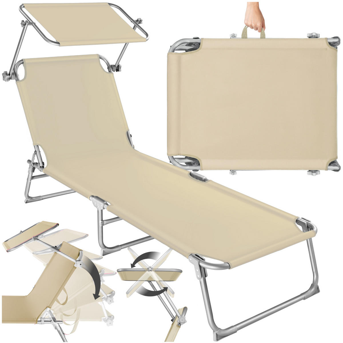 GARTENLIEGE ,190 x 68 x 28 cm,beige - Beige, Kunststoff (68/28/190cm) - tectake
