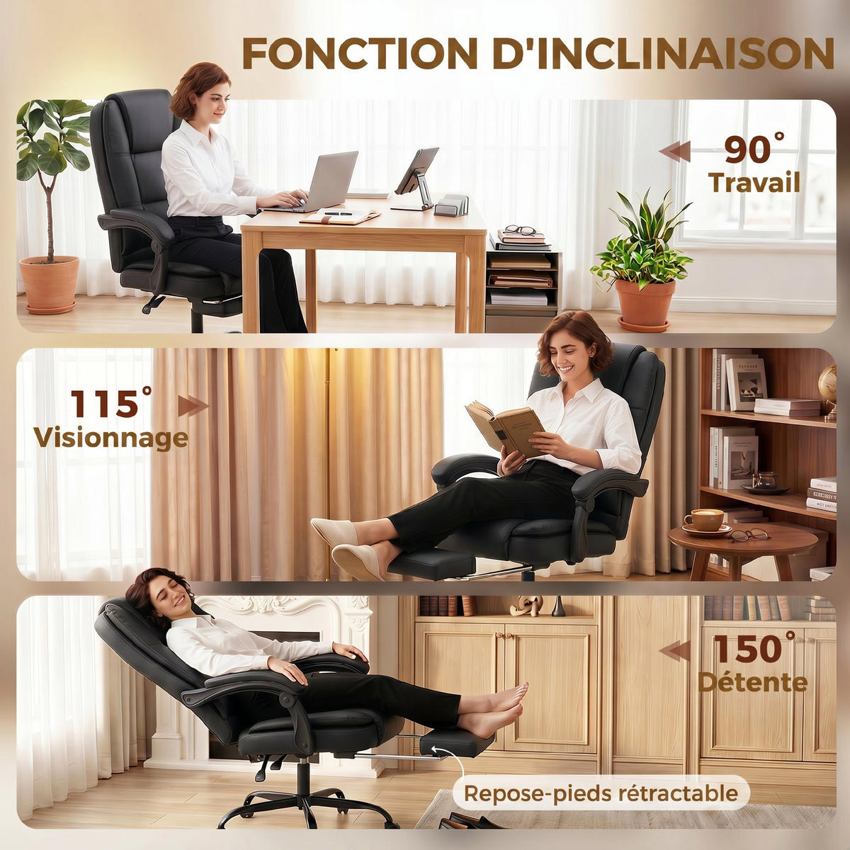 BÜROSTUHL Schwarz mit Liegefunktion und Fußstütze - Schwarz, Kunststoff (67/122/65cm) - PANGIVO