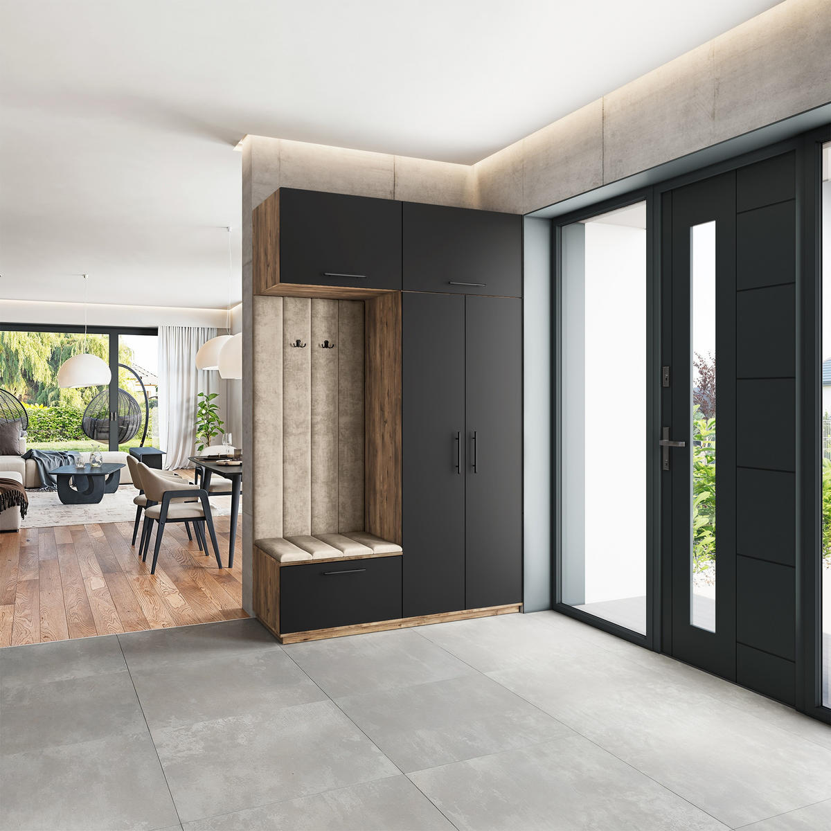 GARDEROBENSCHRANK REMA 150/240/60 cm Modern Eichefarben - Eichefarben/Schwarz, Holzwerkstoff (150/240/60cm) - MASSENO