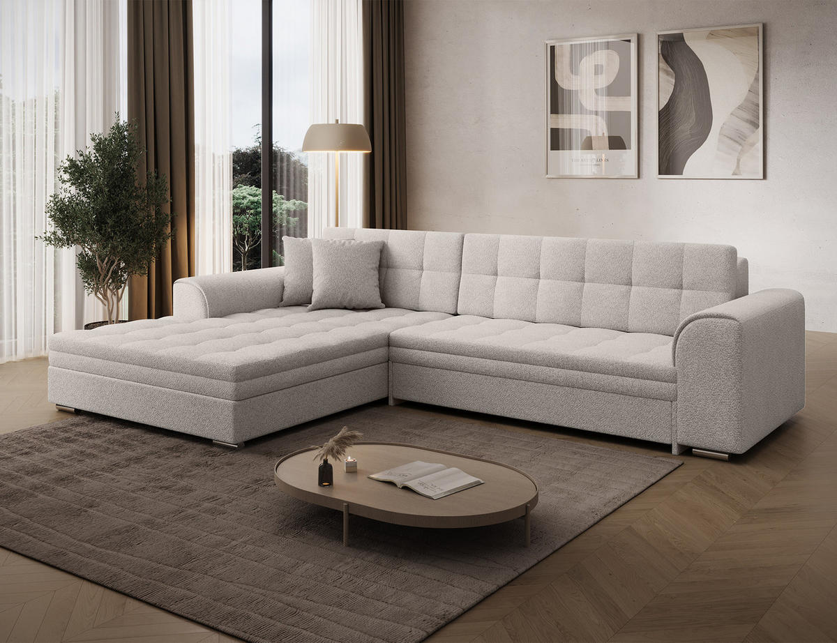 ECKSOFA SORENTO mit Schlaffunktion & Delfin-Mechanismus – Wohnlandschaft in L-Form 296 cm - Weiß, Kunststoff (296/78cm) - Wohnideebilder