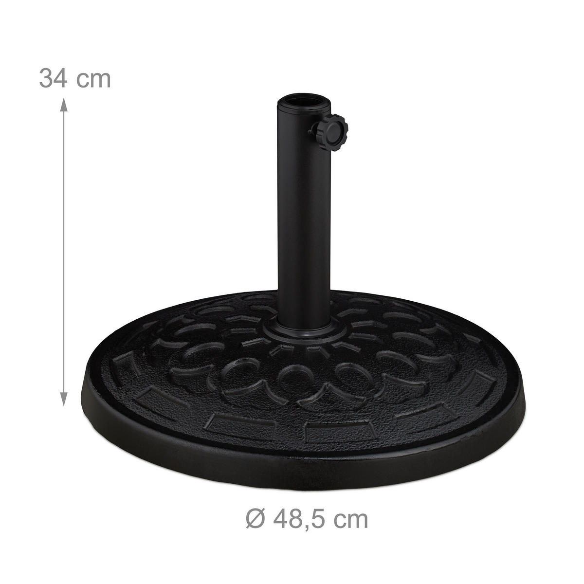 STOJAN na slnečník - čierna, kov/plast (48.5/48.5cm) - Relaxdays