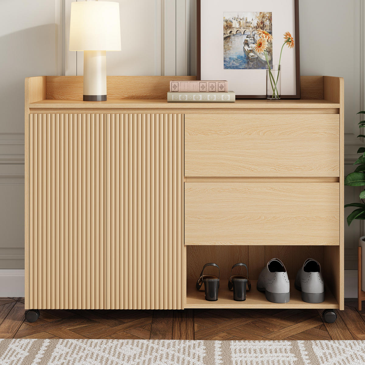 SCHUHSCHRANK Beweglich Rollen Verstellbar Dämpfung - Naturfarben, Holzwerkstoff (35/86/110cm) - FLIEKS