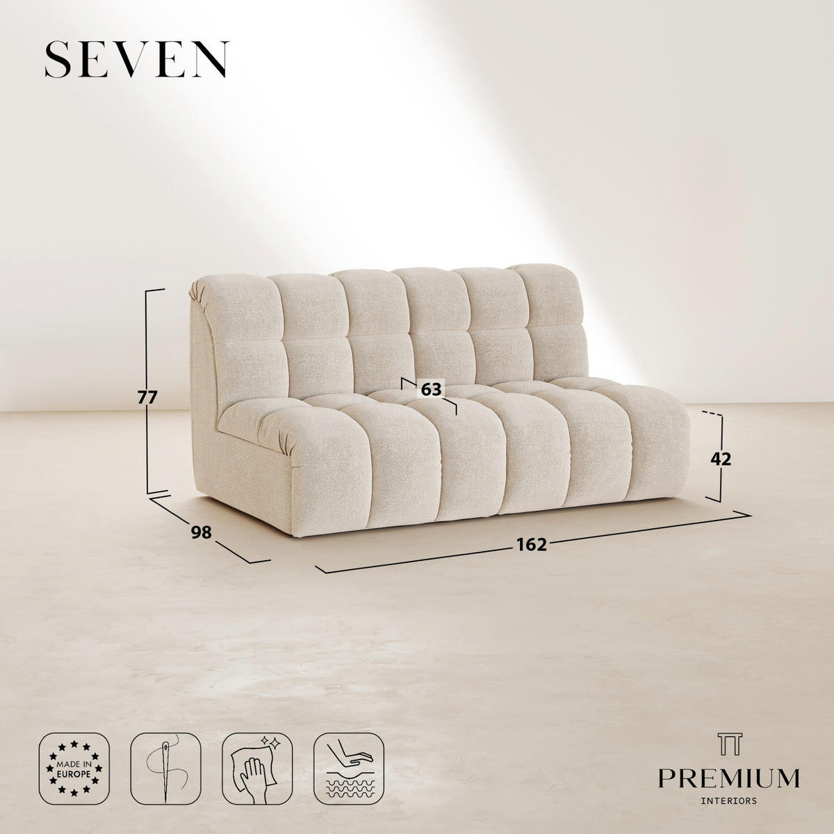SOFA SEVEN Frottee Olivgrün 162cm - Olivgrün/Grün, Textil (162/77/98cm) - Premium Interiors