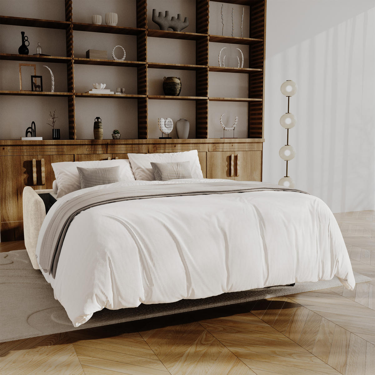 SCHLAFSOFA Express AVA Geprägter Samt Creme 178cm - Creme, Textil (178/78/100cm) - Premium Interiors