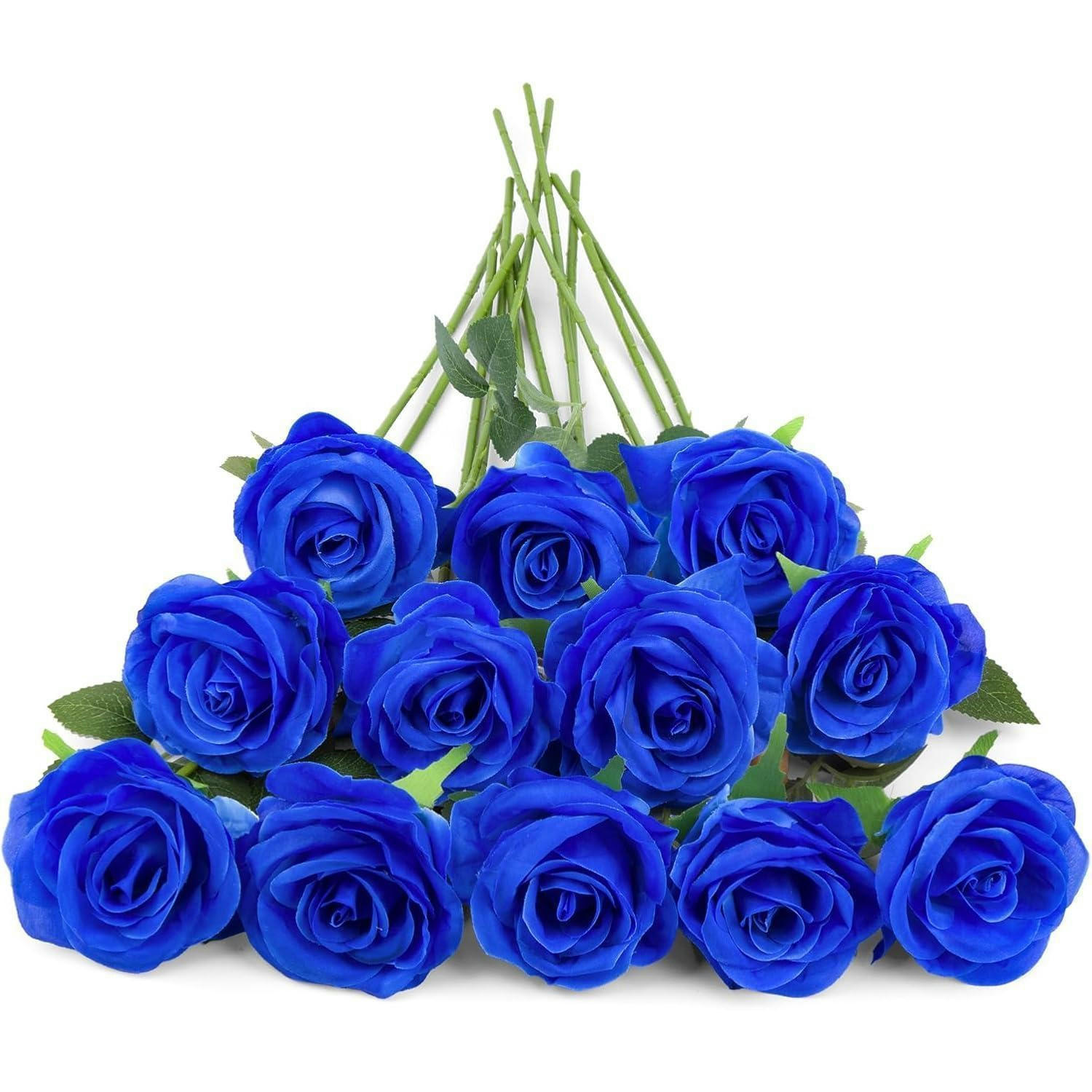 KUNSTBLUMEN 12-teiliges Set Blaue Rosen 48 cm - Blau, Kunststoff (6cm)