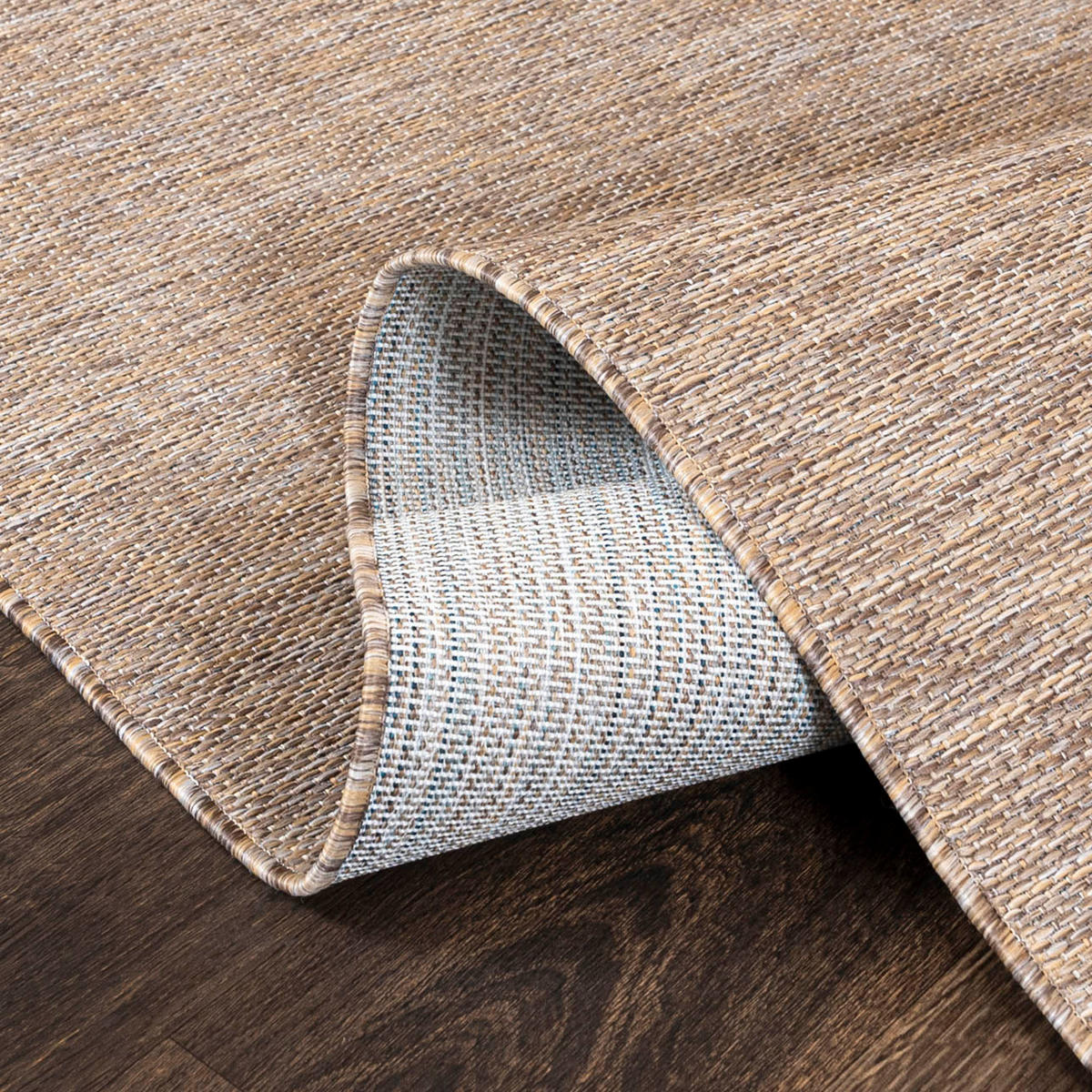 TEPPICH Braun In-Outdoor Einfarbig - Rund, Kurzflor, Modern, Minimalistisch - 200 x 200 cm - Blau/Braun, Textil (200/200cm) - Mazovia