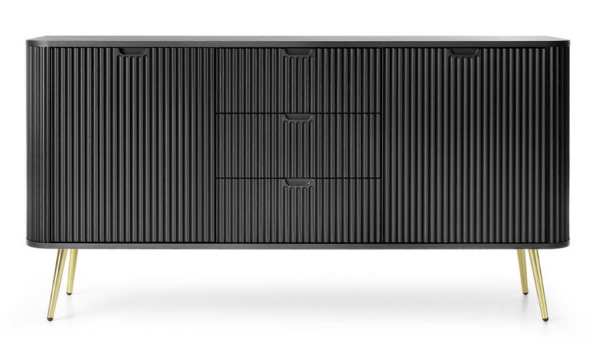 SIDEBOARD Schwarz KSZ168 Gefräst Mit Goldenen Griffen - Schwarz, Holzwerkstoff (168/87/39cm) - Sepro Meble