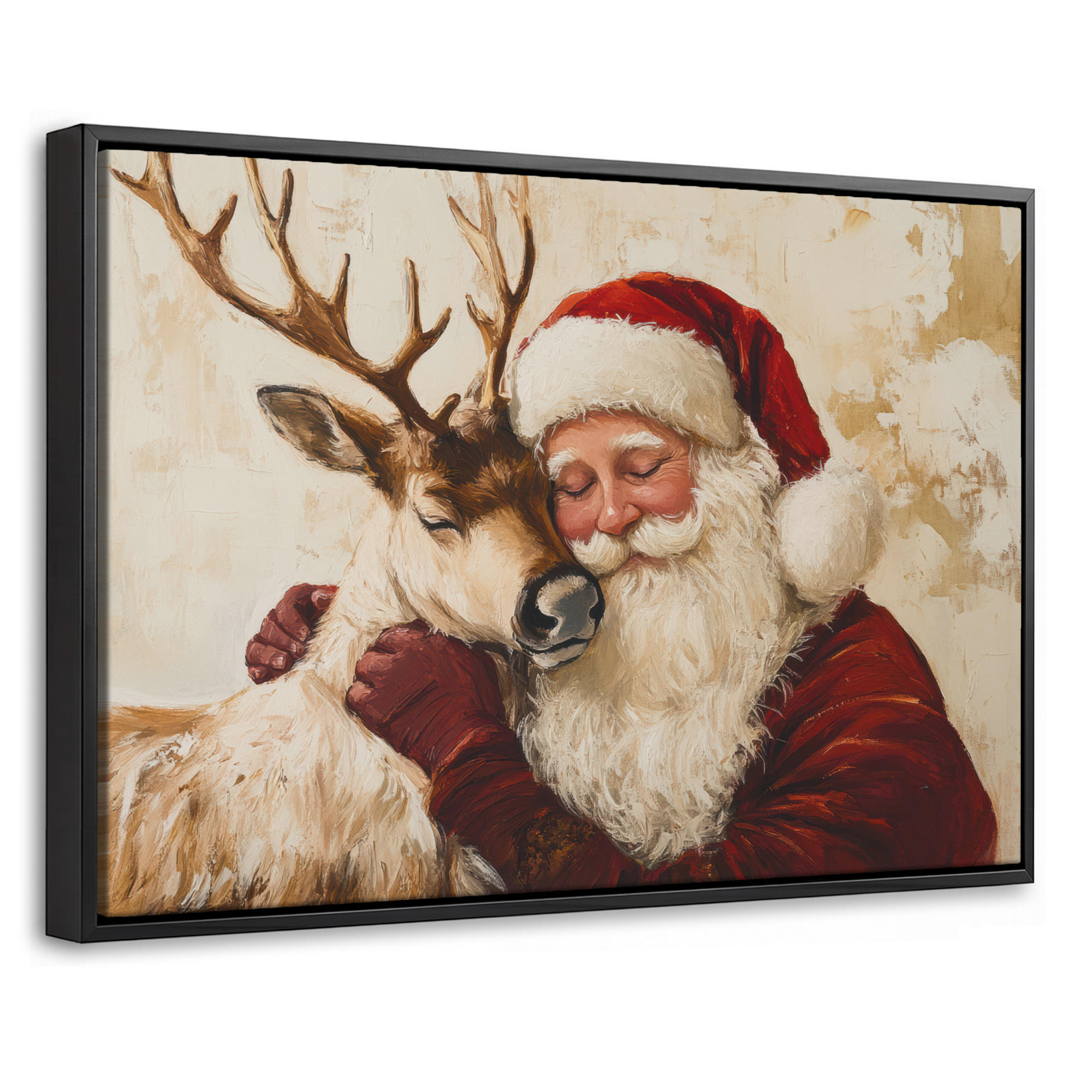 LEINWAND Bilder mit Rahmen - Weihnachtsmann - Rentier - Weihnachten - 30x20 - Rotbraun, Textil (30/20cm) - MuchoWow