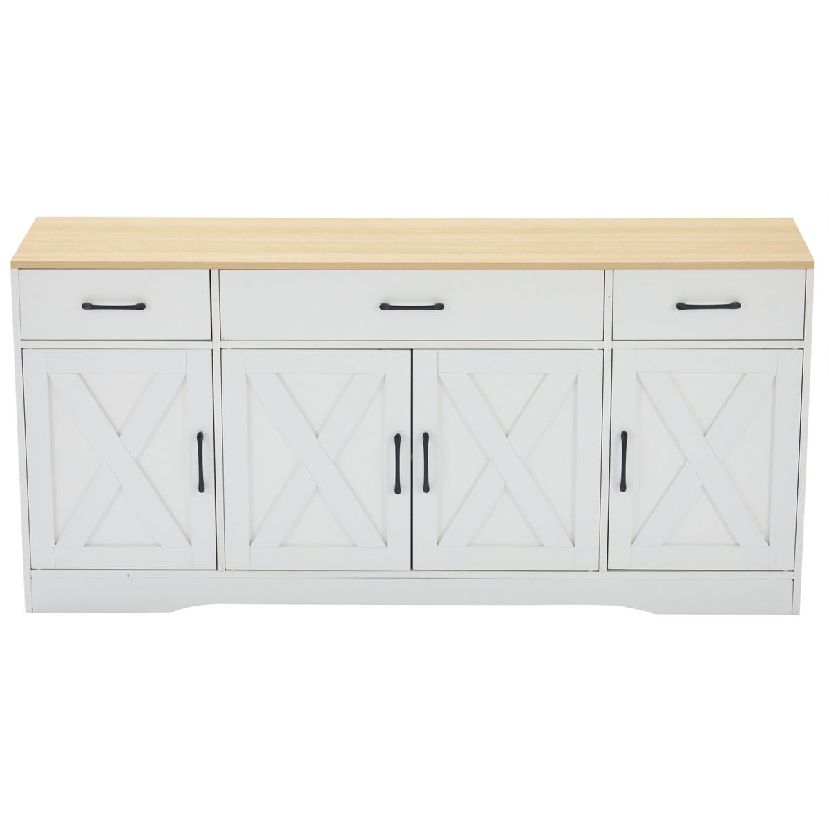 SIDEBOARD 160/37/75 cm mit 4 Türen & 3 Schubladen in Weiß mit Holzfarbener Platte - Weiß, Holzwerkstoff (160/75/37cm) - BEAOK