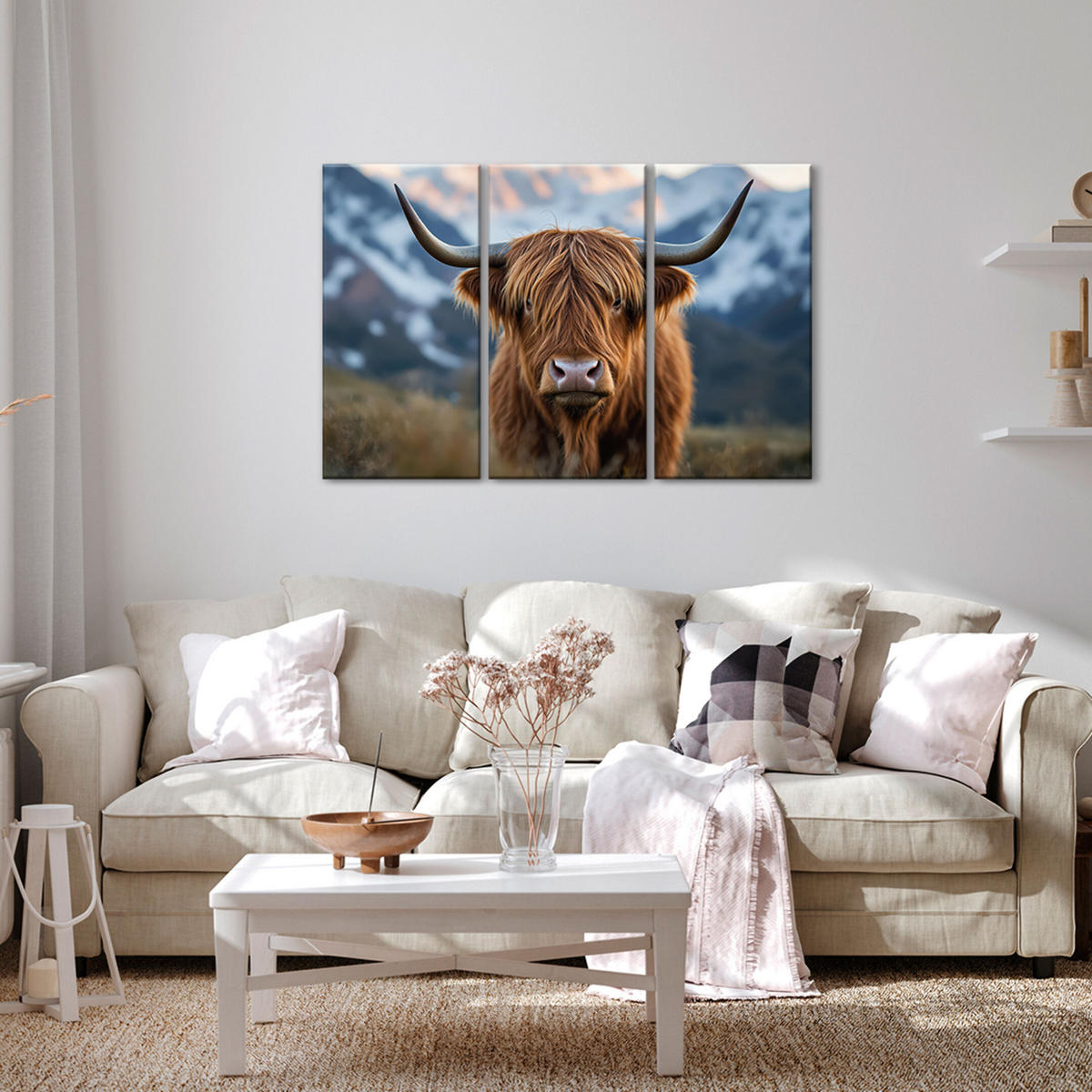 LEINWANDBILD Ochse 3-tlg. 90x60 cm - Multicolor, Holz (90/60cm) - LUMASOUL