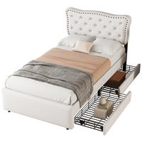 POLSTERBETT 90/200 cm hellbeige aus Leinen und MDF mit 2 Schubladen - Beige, Textil (90/200cm) - OKMYHOME