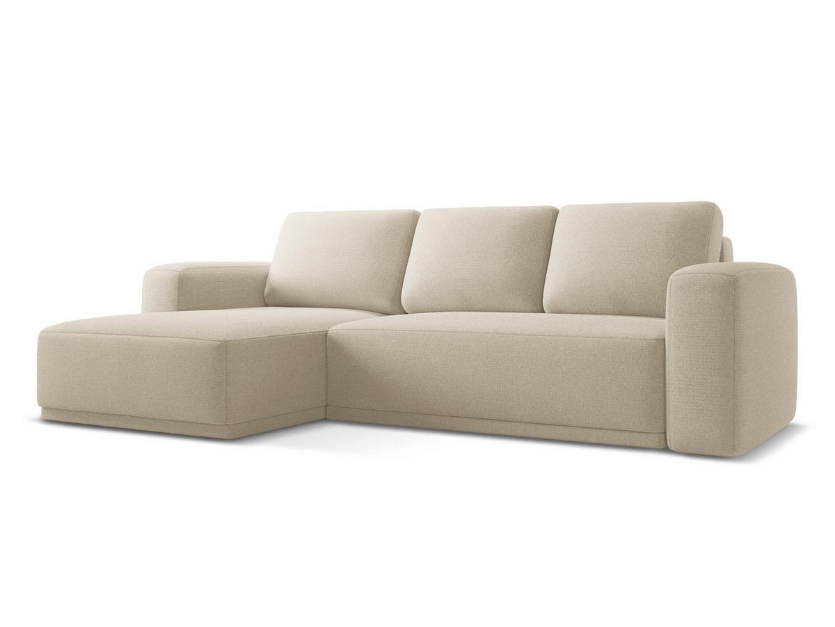 ECKSOFA mit Schlaffunktion Chenille Stoff Beige - Beige/Schwarz, Kunststoff/Textil (160/258cm) - Makamii