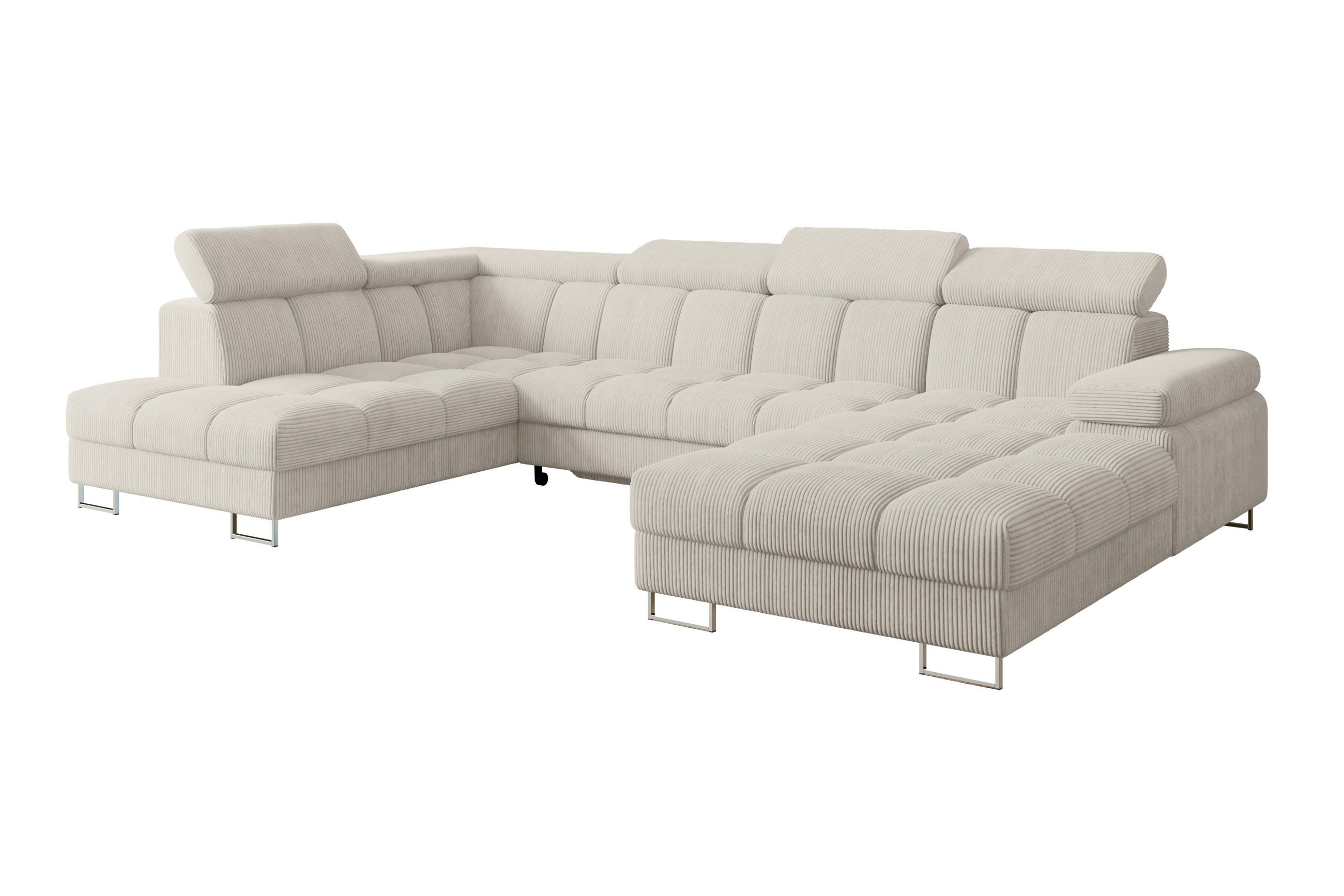 WOHNLANDSCHAFT mit Schlaffunktion und Bettkasten Ottomane Links COMA U 345x203x79 Creme Cord - Mokka, Holzwerkstoff/Textil (345/79/203cm) - ALTDECOR
