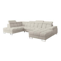 WOHNLANDSCHAFT mit Schlaffunktion und Bettkasten Ottomane Links COMA U 345x203x79 Creme Cord - Mokka, Holzwerkstoff/Textil (345/79/203cm) - ALTDECOR