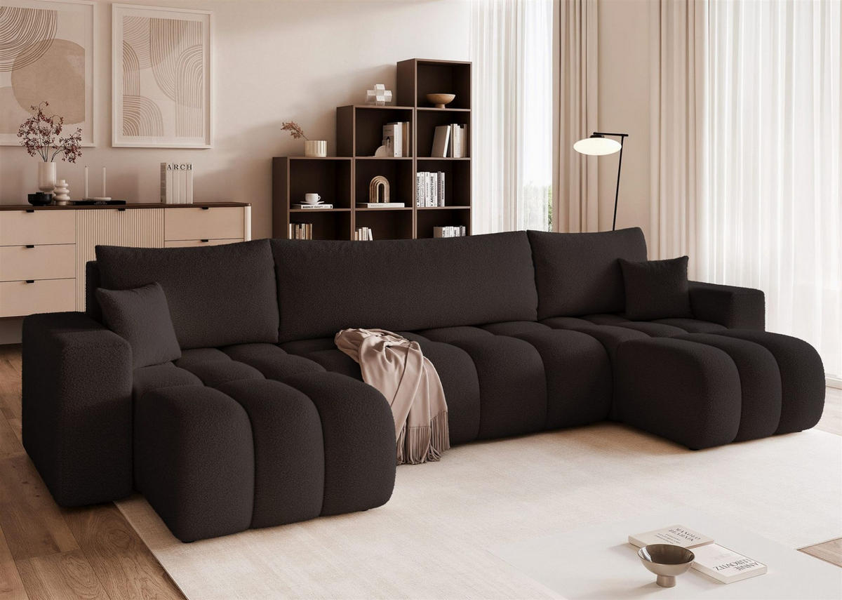 WOHNLANDSCHAFT Anabel Schlaffunktion - Schwarz, Holzwerkstoff/Textil (318/79/145cm) - Fun Möbel