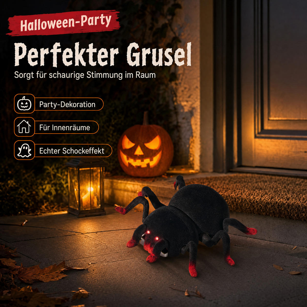 HALLOWEEN-SPINNE Ferngesteuert - mit 360° Rotation, leuchtenden Augen und beweglichen Beinen für gruselige Deko, Akku betrieben - Weiß, Kunststoff (15/12.3/4.5cm) - Northpoint
