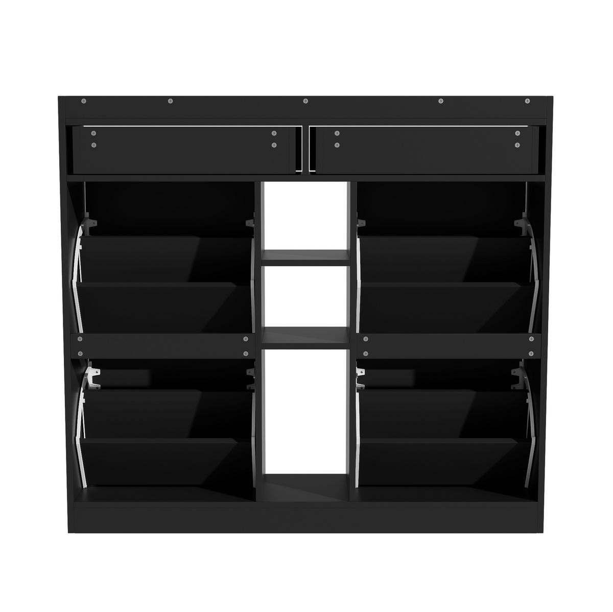 SCHUHSCHRANK aus Spanplatte 110x26x100cm in Schwarz mit Klappentüren - Schwarz, Holzwerkstoff (110/100/26cm) - Modfu