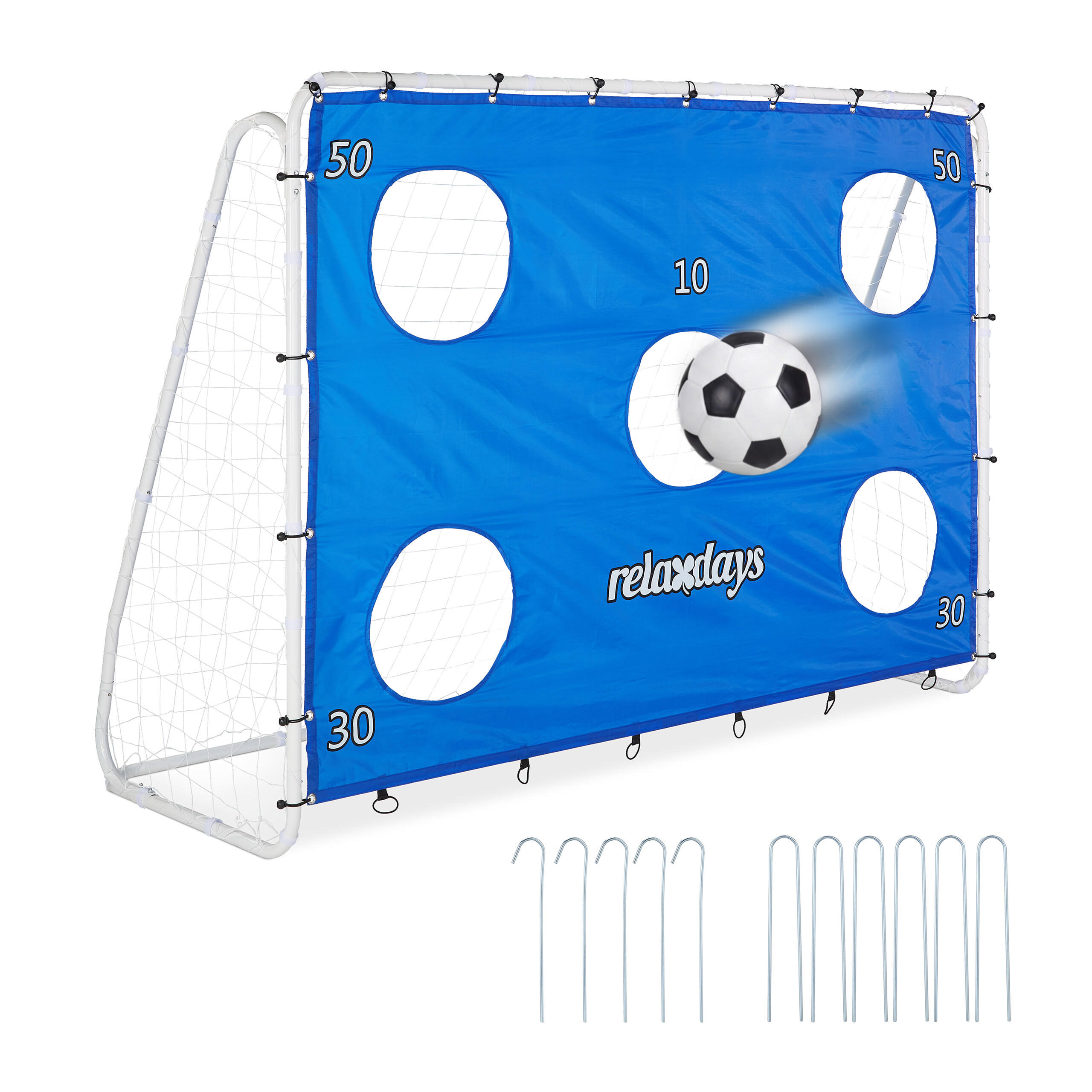 GOL plavo bijeli s ciljnom ceradom 170x235x85 cm - višebojno, metal/tekstil (235/85cm) - Relaxdays