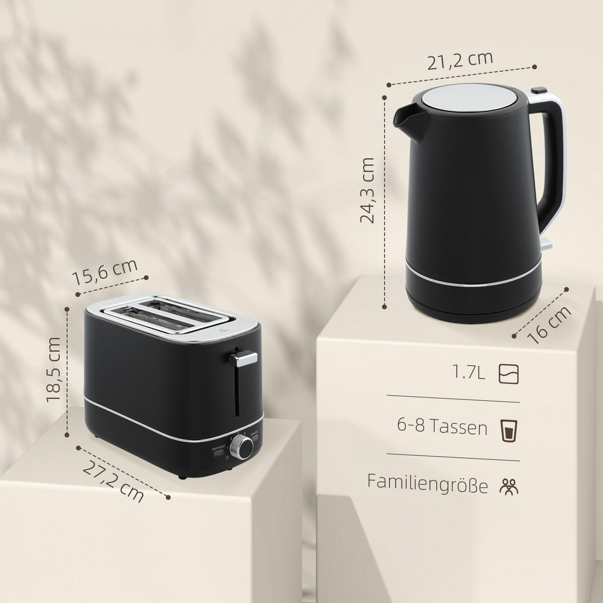 TOASTER mit Wasserkocher DE-07903 Schwarz/Stahl - Schwarz, Metall (16/24.3/21.2cm) - ComfortXL
