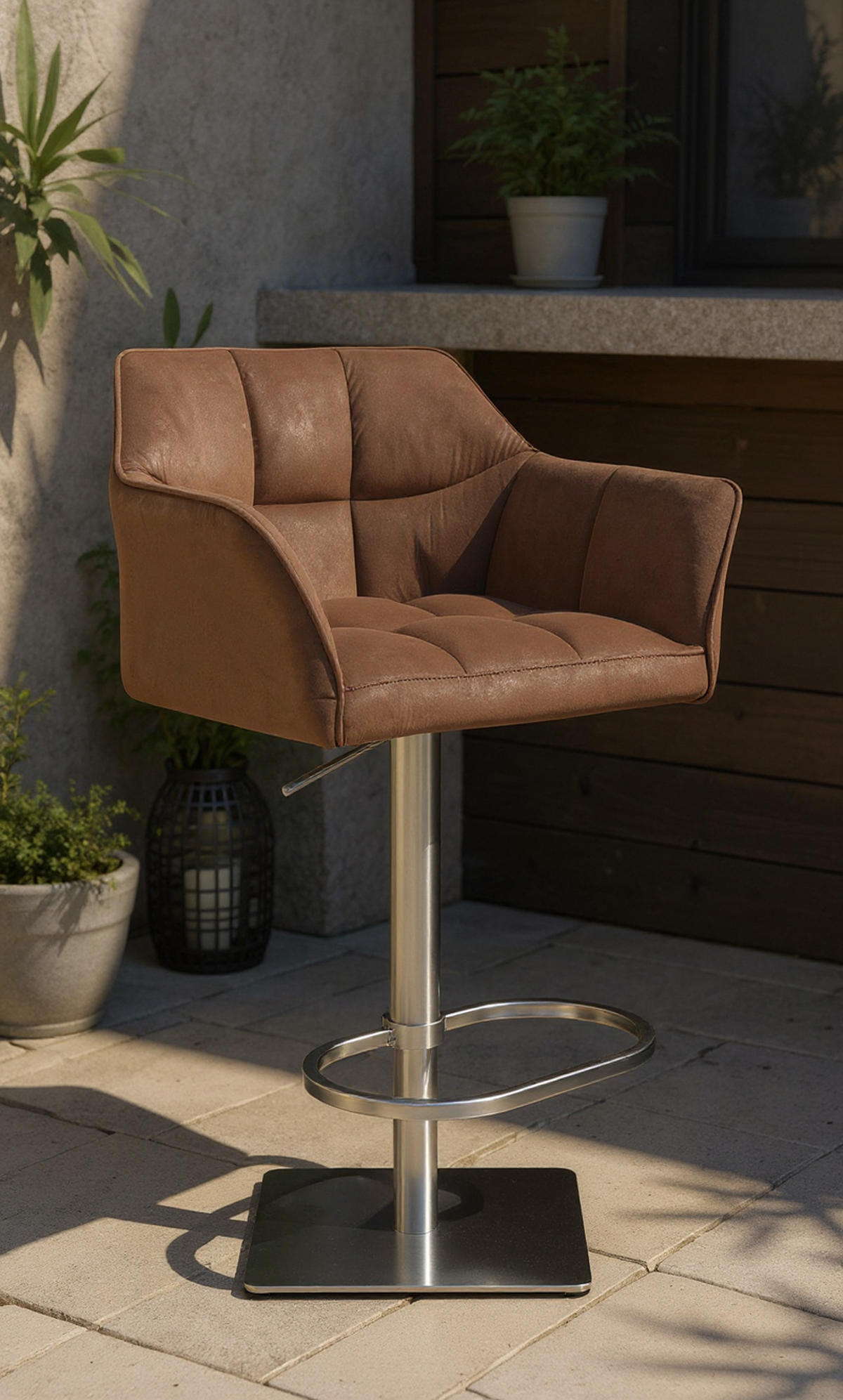 BARHOCKER Damaskus E Samt braun - Edelstahlfarben/Braun, Textil/Metall (64/110/48cm) - TPFLiving