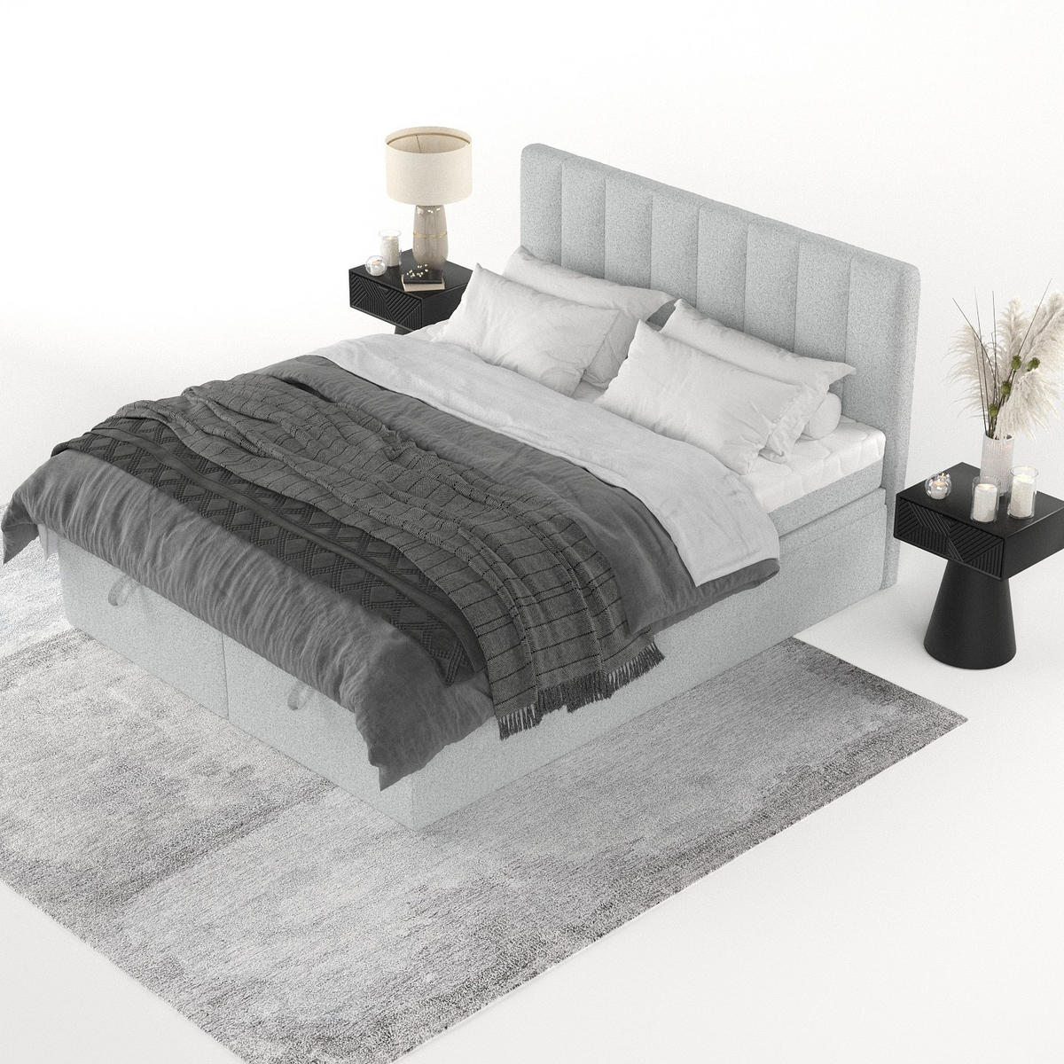 BOXBETT Lume 160/200 cm Hellgrau im Riva Stoff - Hellgrau/Schwarz, Holz/Holzwerkstoff (160/200cm) - AltaBeds