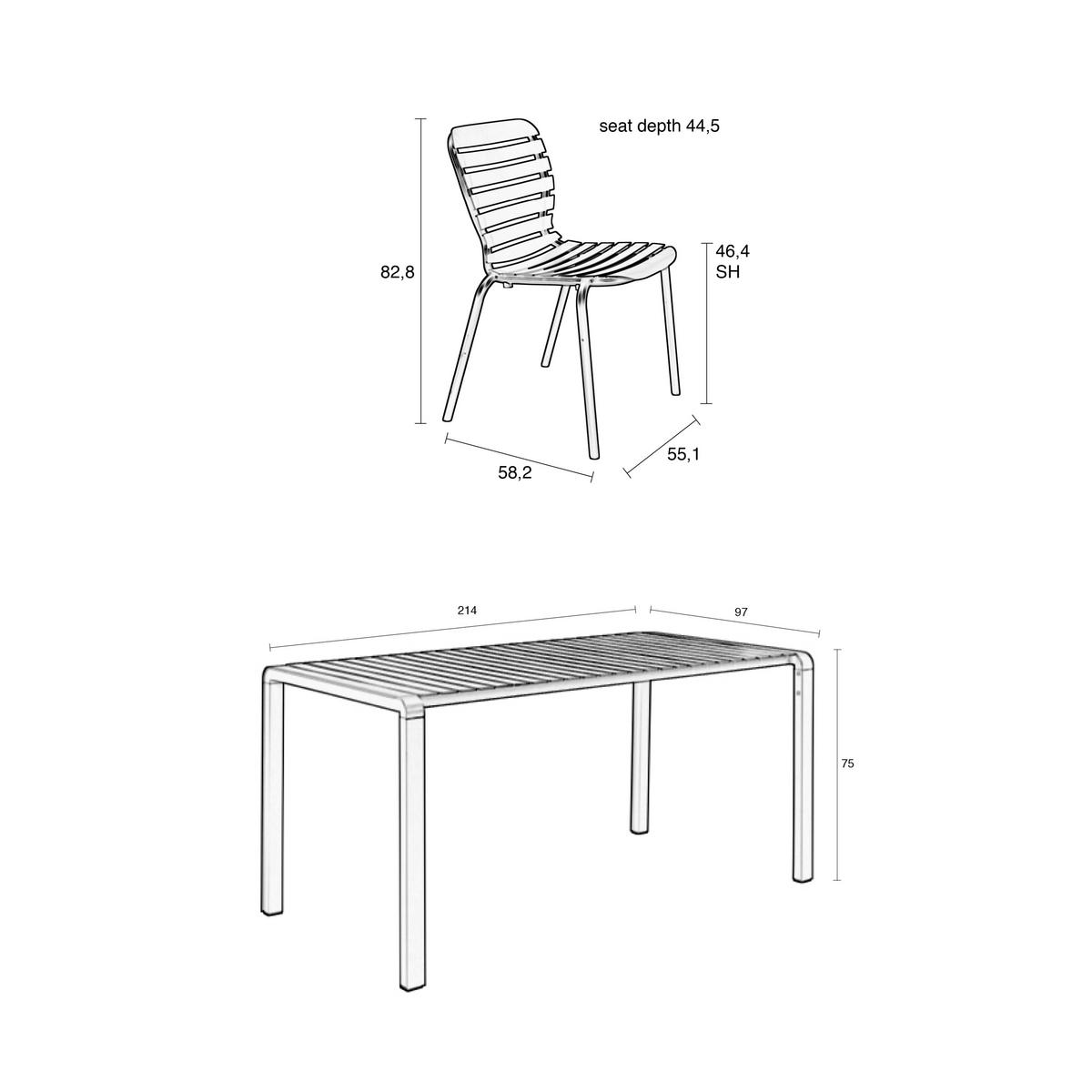 GARTENSET Vondel 6 Personen Esstisch/ 6 Stühle Grün - Grün, Metall - Zuiver