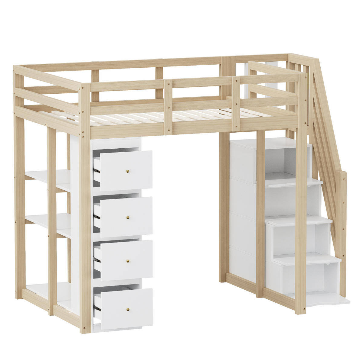 HOCHBETT 140/200 cm aus Massivholz – mit Stauraum, Rausfallschutz und Leiter - Weiß, Holz (140/200cm) - BEAOK