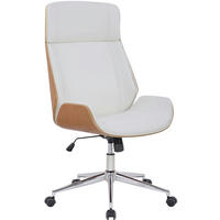 DREHSTUHL Lederlook Natura/Weiß - Chromfarben/Eukalyptusholzfarben, Textil/Metall (58/110/66cm) - CLP