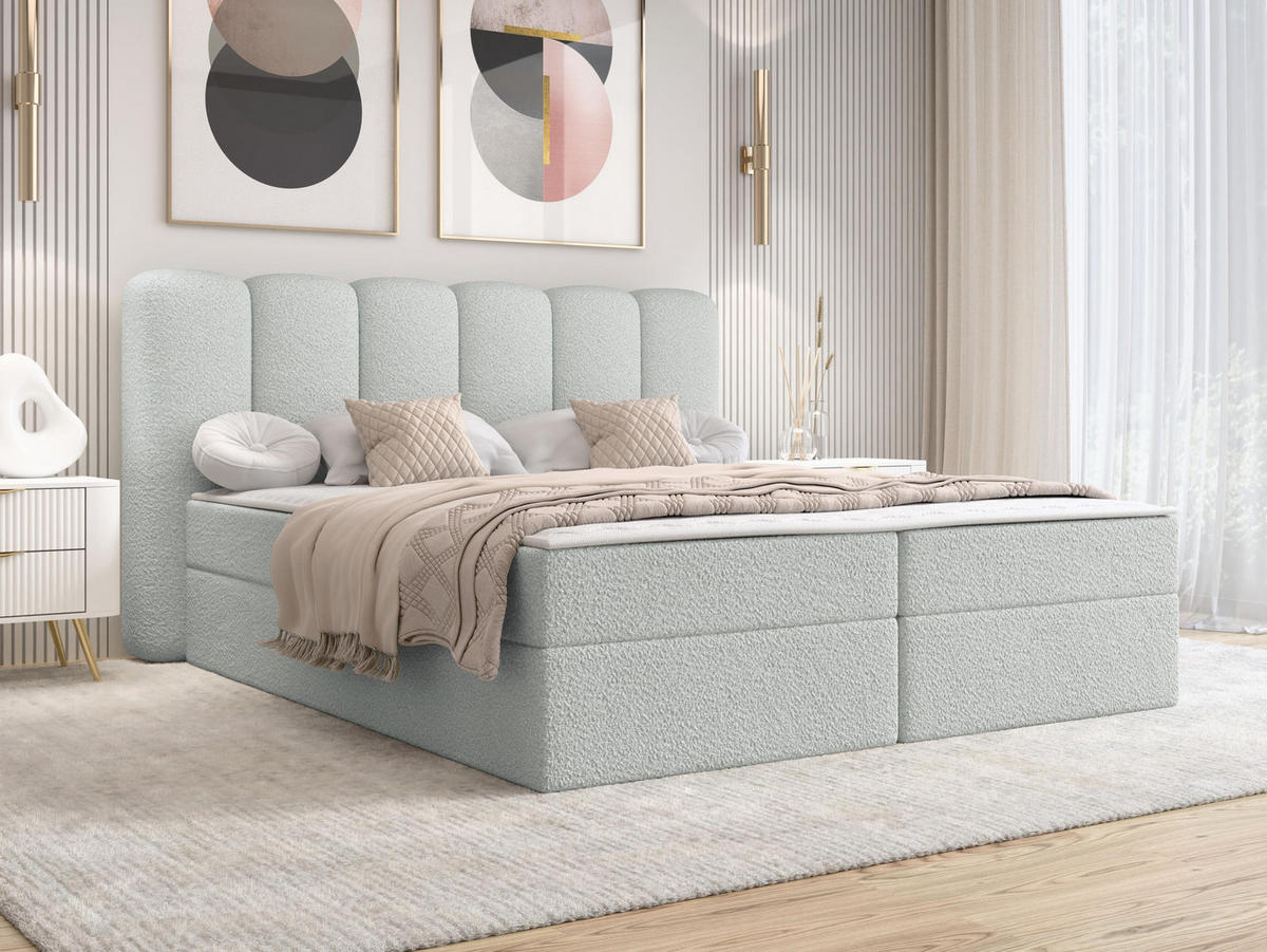 BOXBETT Softi 1 Boucle - H3 - Hellgrau/Schwarz, Holz/Holzwerkstoff (140/200cm) - MIRJAN24