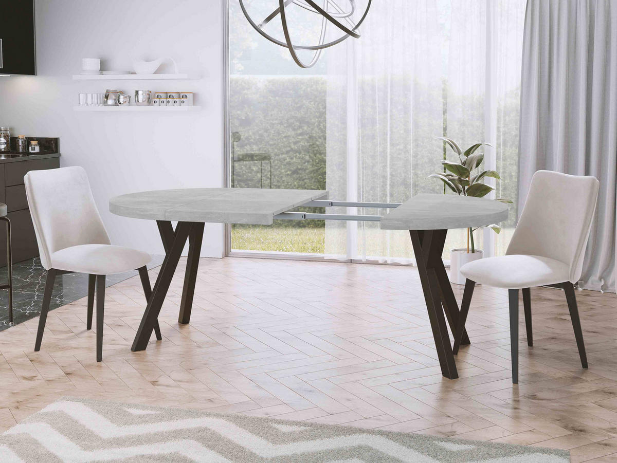 ESSTISCH Twixy runder ausziehbarer, Grauer Beton 100-200/100/76 cm - Hellgrau/Schwarz, Holz/Holzwerkstoff (100/200/76cm) - WFL GROUP