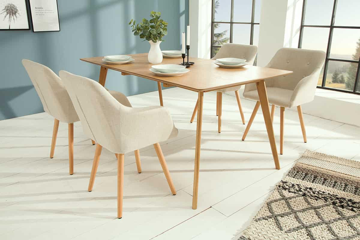 STUHL SCANDINAVIA MEISTERSTÜCK Strukturstoff Beige 85 cm - Beige/Braun, Holz/Textil (55/85/55cm) - riess-ambiente