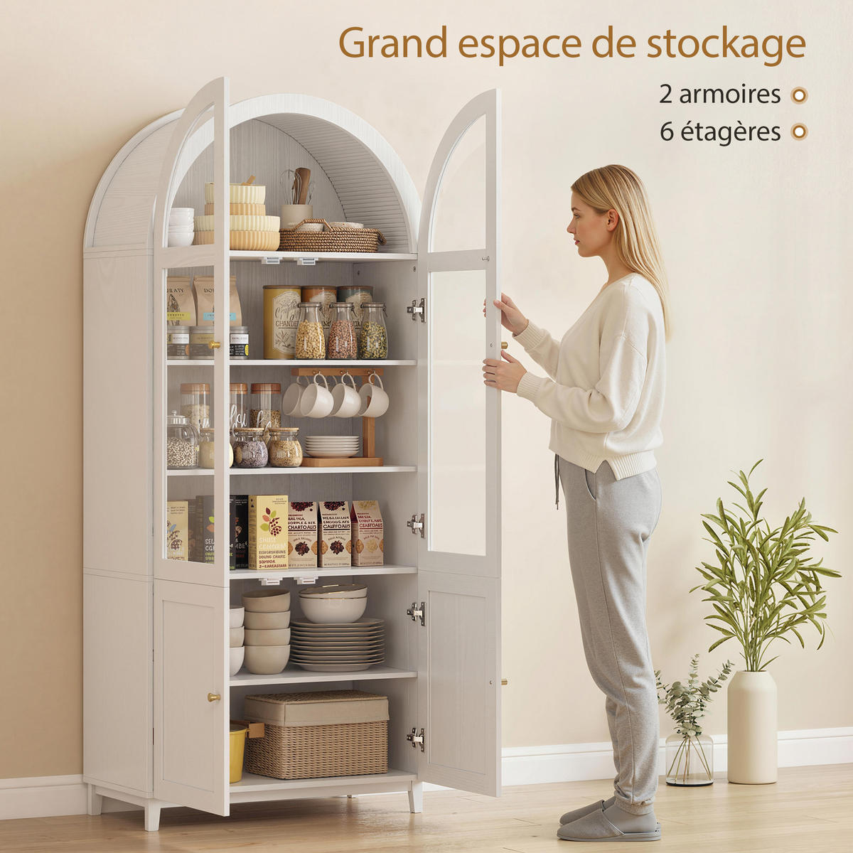 HIGHBOARD DE-11336 Vitrine mit 2 Acryltüren & verstellbaren Böden Weiß - Weiß, Holzwerkstoff (40/180/78cm) - ComfortXL