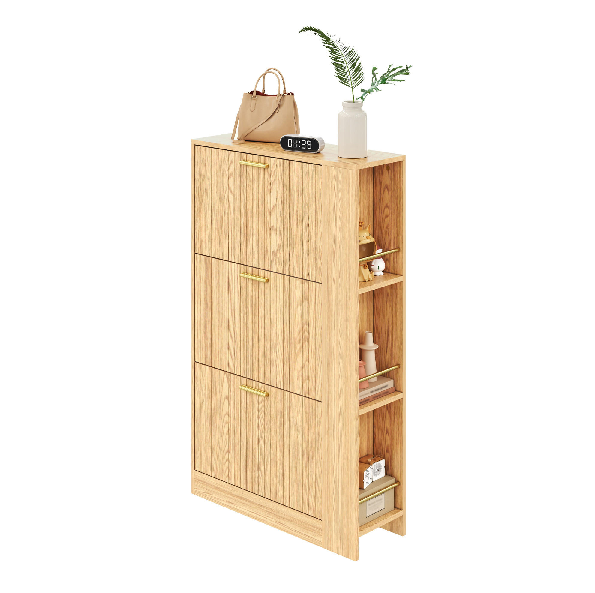 SCHUHSCHRANK 70/23,5/115 cm natur aus MDF mit 3 Türen und Fächern - Naturfarben, Holzwerkstoff (70/115/23.5cm) - OKWISH