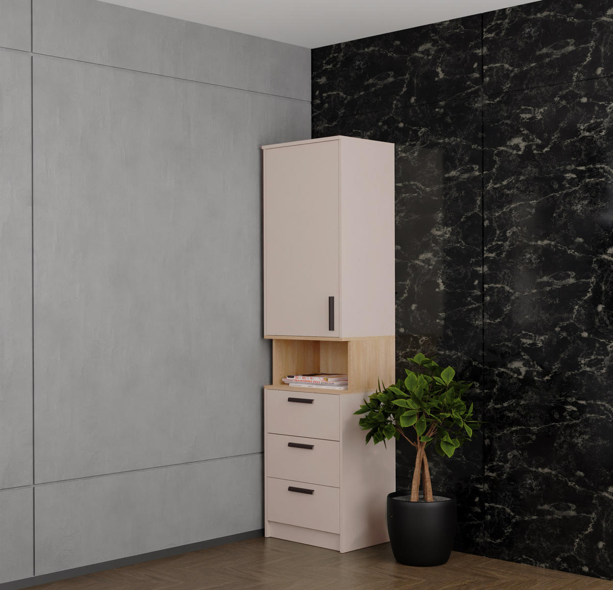 MEHRZWECKSCHRANK GRANT G6/C GRAUBEIGE CASHMERE 52/195/40 - Kaschmir/Schwarz, Holzwerkstoff/Kunststoff (52/195/40cm) - Marmex Möbel