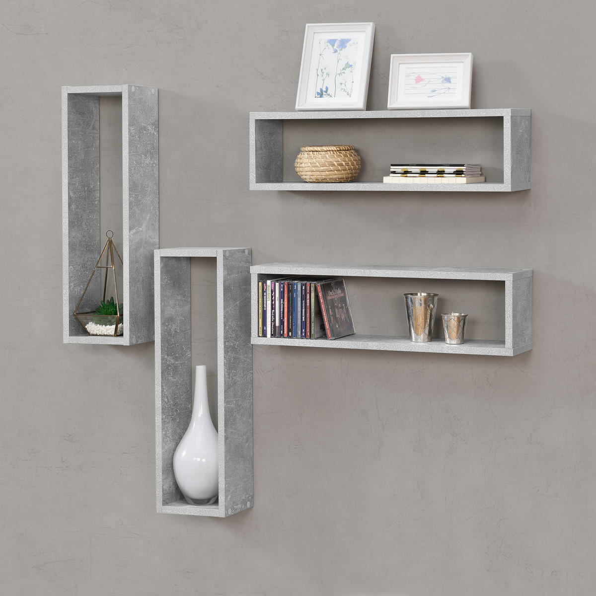 WANDREGAL-SET 4 TLG. Fagernes - Grau, Holzwerkstoff (59/17/14.5cm) - [en.casa]