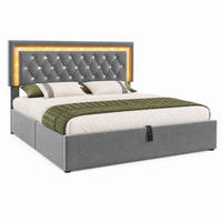 BETT mit Bettkasten, LED & USB 160x200 cm Samt Grau mit Matratze - Grau, Metall (160/200cm) - Meubliv