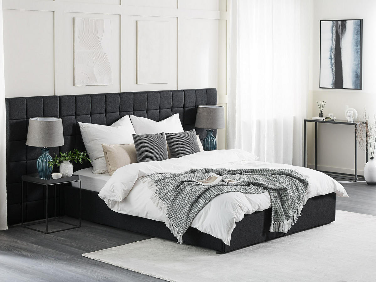 POLSTERBETT 160/200cm Dunkelgrau Millau - Dunkelgrau, Textil (160/200cm) - Beliani