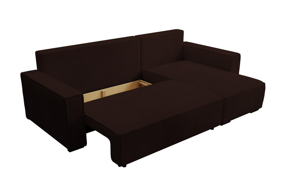 ECKSOFA CUDDY L, Eckcouch in L-Form mit Schlaffunktion und Bettkasten, Farbe: Dunkelbraun, Cordstoff, Ottomane Rechts - Dunkelbraun, Textil (240/140cm) - Storez24